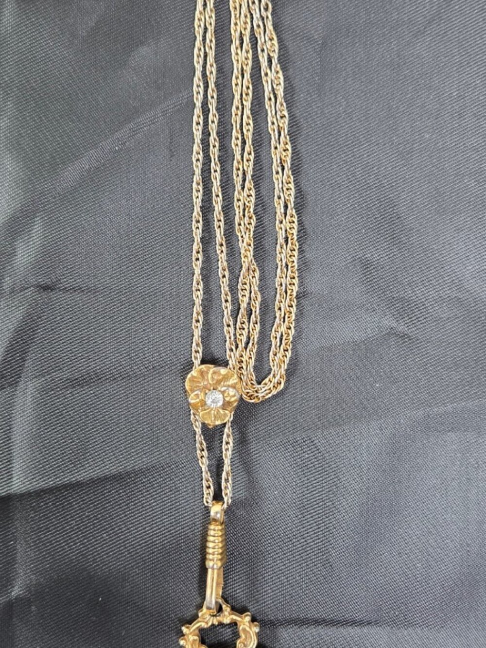 Goldette Necklace Lariat Slide Flip Fob Smoky Quartz Stone 18" L Vintage-1960's - Picture 14 of 16